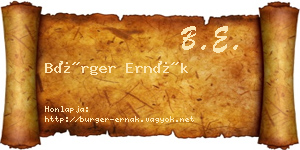 Bürger Ernák névjegykártya
